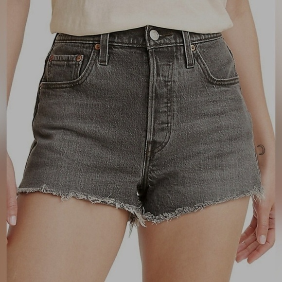 Levi’s Womens 28 Premium 501 Button Fly Denim Jean Shorts Gray Black Mesa Cabo - Picture 1 of 16